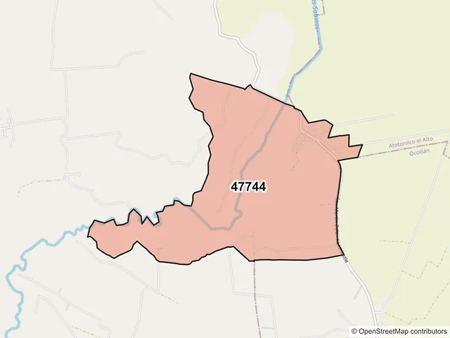 Mapa del código postal 47744, Tototlán, Jalisco