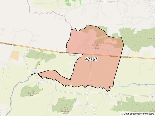 Mapa del código postal 47767, Atotonilco el Alto, Jalisco