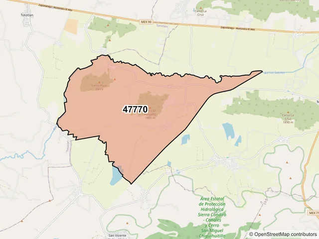 Mapa del código postal 47770, Atotonilco el Alto, Jalisco