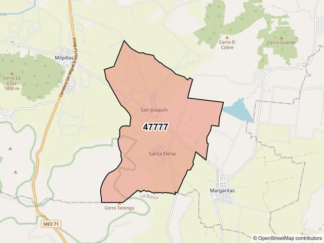 Mapa del código postal 47777, Atotonilco el Alto, Jalisco