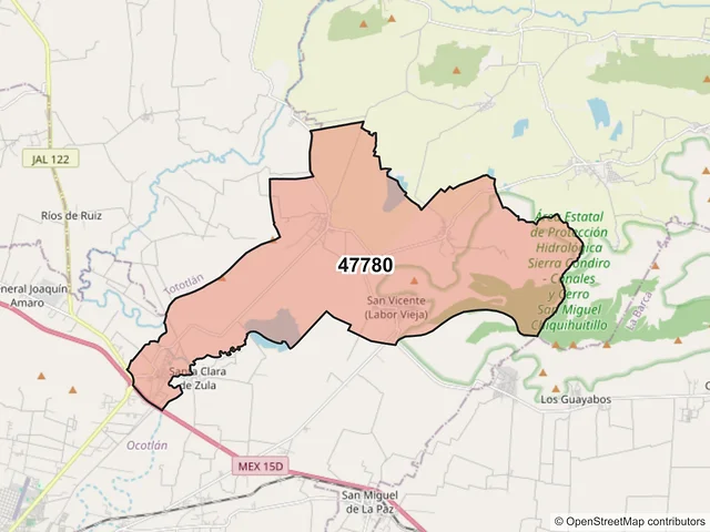 Mapa del código postal 47780, Ocotlán, Jalisco