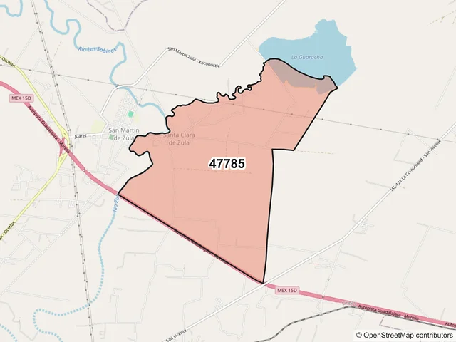 Mapa del código postal 47785, Ocotlán, Jalisco