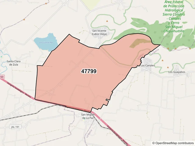 Mapa del código postal 47799, Ocotlán, Jalisco