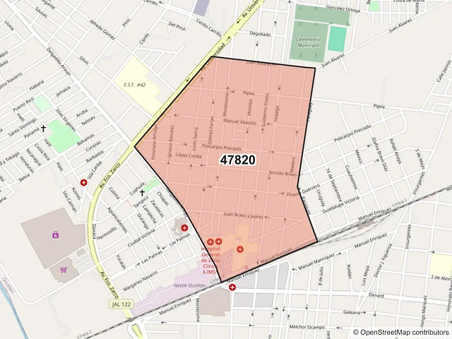 Mapa del código postal 47820, Ocotlán, Jalisco
