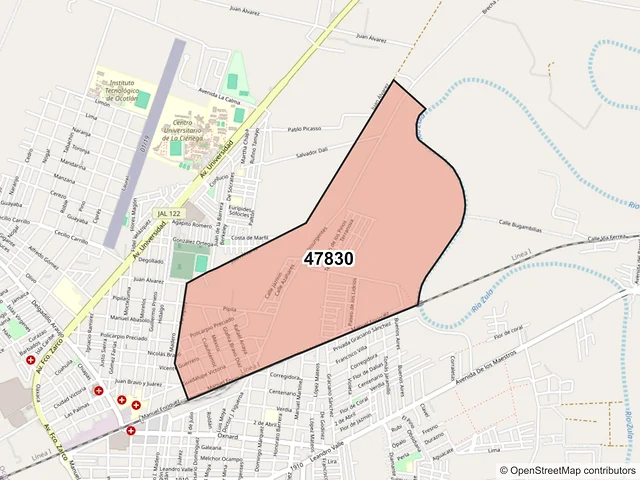 Mapa del código postal 47830, Ocotlán, Jalisco