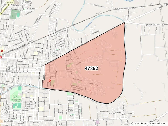 Mapa del código postal 47862, Ocotlán, Jalisco