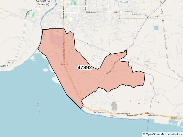 Mapa del código postal 47892, Ocotlán, Jalisco