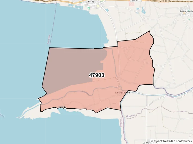 Mapa del código postal 47903, Jamay, Jalisco