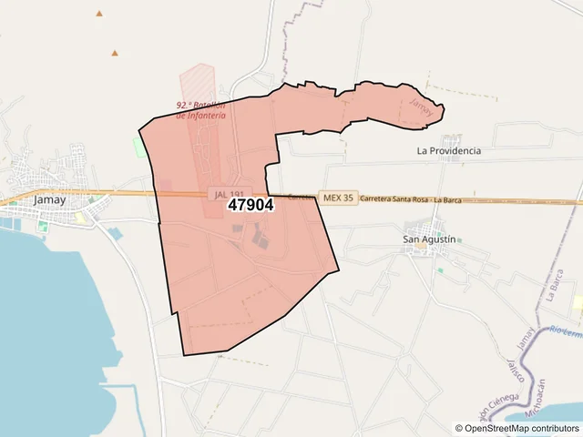 Mapa del código postal 47904, Jamay, Jalisco