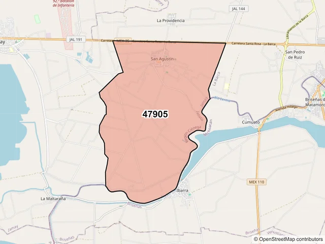 Mapa del código postal 47905, Jamay, Jalisco