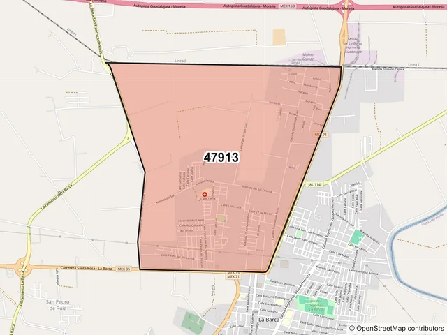 Mapa del código postal 47913, La Barca, Jalisco