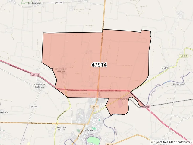 Mapa del código postal 47914, La Barca, Jalisco