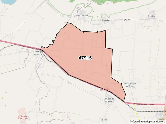 Mapa del código postal 47915, La Barca, Jalisco