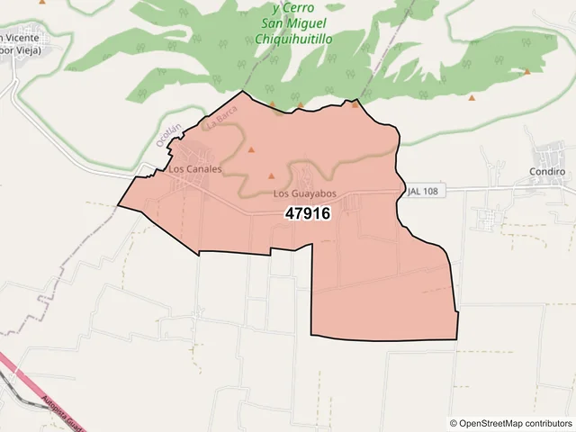 Mapa del código postal 47916, La Barca, Jalisco