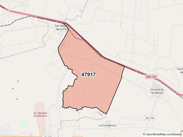 Mapa del código postal 47917, La Barca, Jalisco