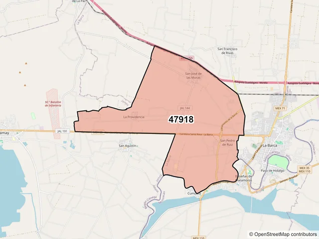 Mapa del código postal 47918, La Barca, Jalisco