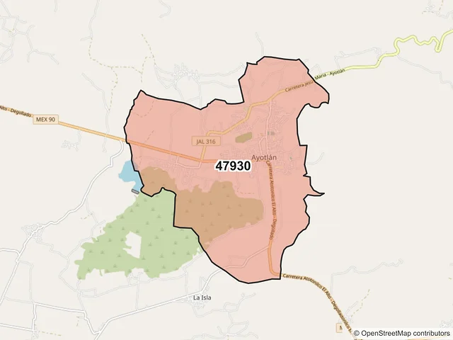 Mapa del código postal 47930, Ayotlán, Jalisco