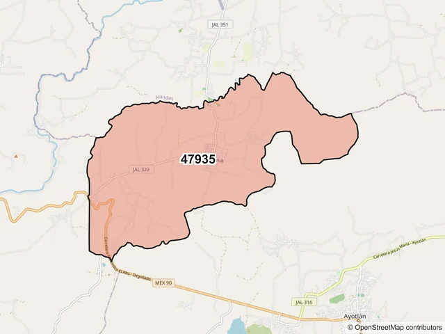 Mapa del código postal 47935, Ayotlán, Jalisco