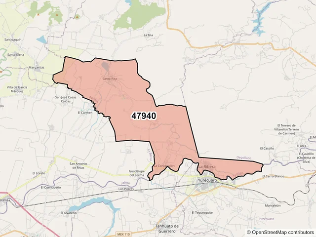 Mapa del código postal 47940, Ayotlán, Jalisco