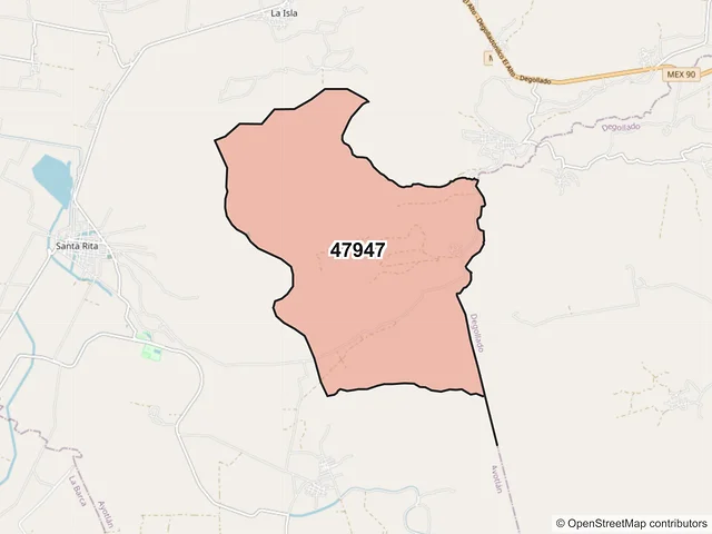 Mapa del código postal 47947, Ayotlán, Jalisco