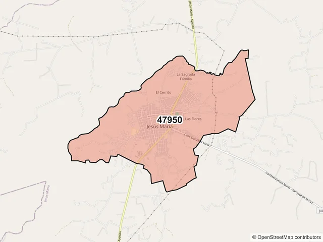 Mapa del código postal 47950, Jesús María, Jalisco