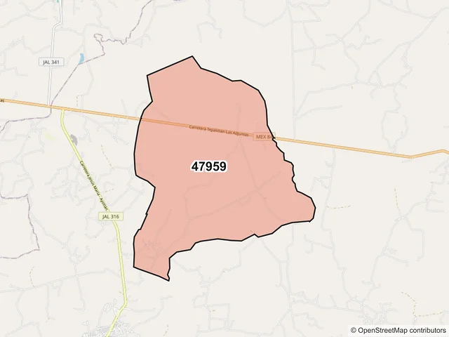 Mapa del código postal 47959, Jesús María, Jalisco