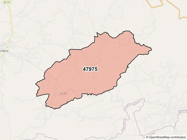 Mapa del código postal 47975, Jesús María, Jalisco