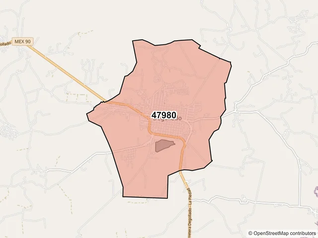 Mapa del código postal 47980, Degollado, Jalisco