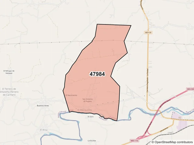Mapa del código postal 47984, Degollado, Jalisco