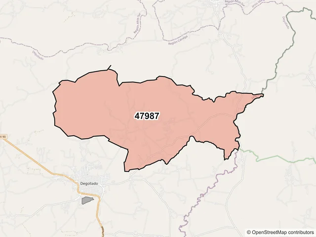 Mapa del código postal 47987, Degollado, Jalisco