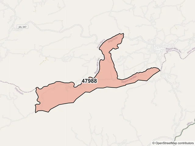 Mapa del código postal 47988, Degollado, Jalisco