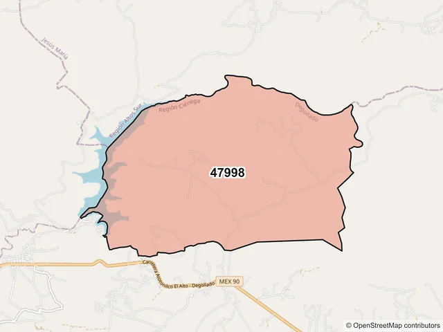 Mapa del código postal 47998, Degollado, Jalisco