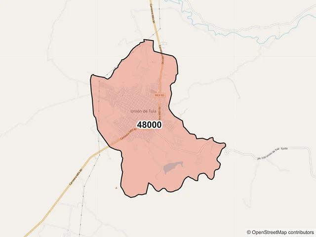Mapa del código postal 48000, Unión de Tula, Jalisco