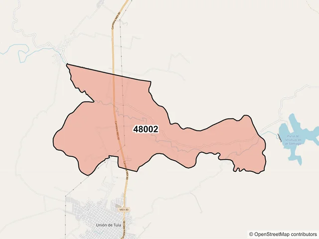 Mapa del código postal 48002, Unión de Tula, Jalisco