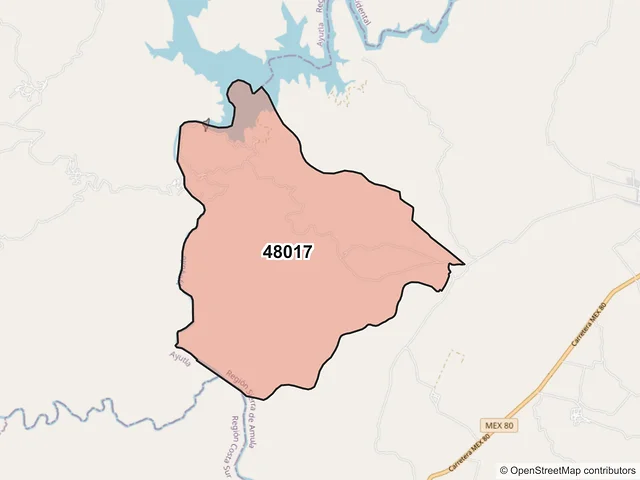 Mapa del código postal 48017, Unión de Tula, Jalisco