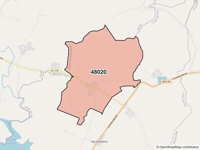 Mapa del código postal 48020, Unión de Tula, Jalisco