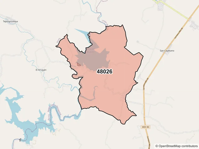 Mapa del código postal 48026, Unión de Tula, Jalisco