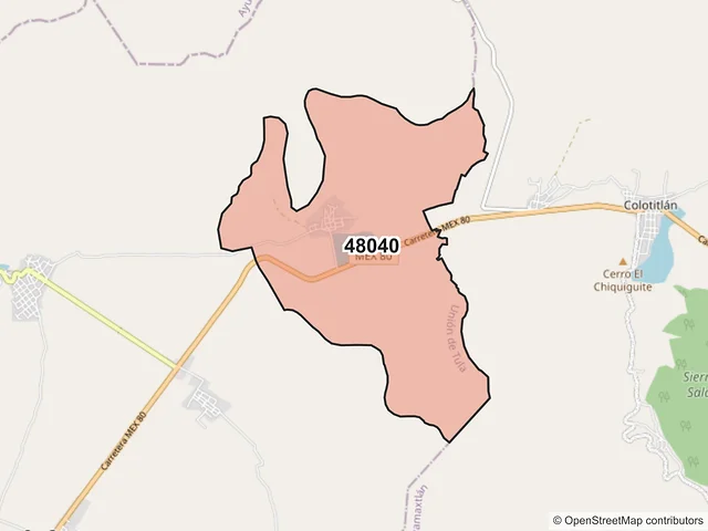 Mapa del código postal 48040, Unión de Tula, Jalisco