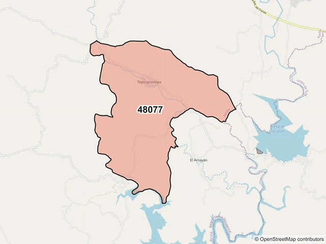Mapa del código postal 48077, Ayutla, Jalisco