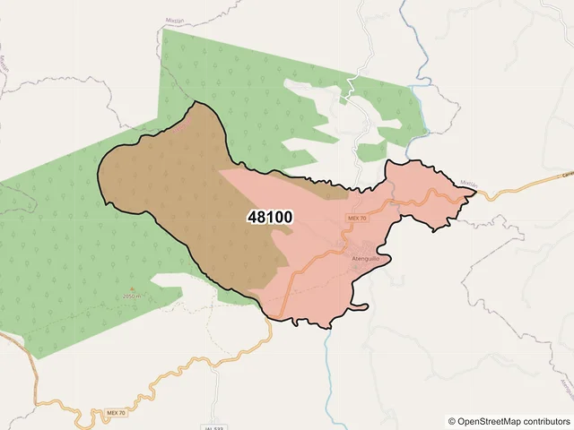 Mapa del código postal 48100, Atenguillo, Jalisco