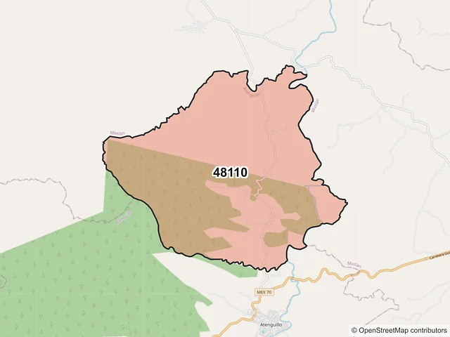 Mapa del código postal 48110, Atenguillo, Jalisco