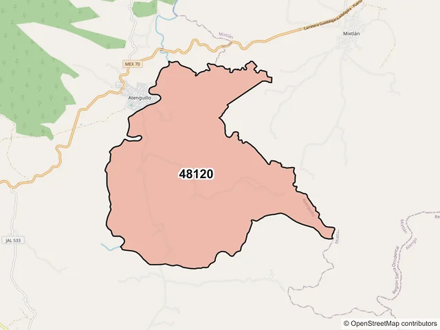 Mapa del código postal 48120, Atenguillo, Jalisco