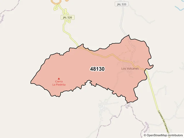 Mapa del código postal 48130, Atenguillo, Jalisco