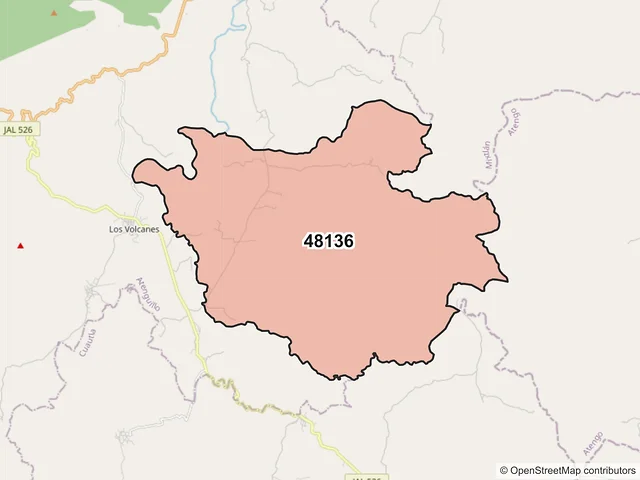 Mapa del código postal 48136, Atenguillo, Jalisco