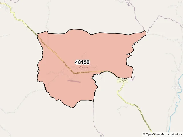 Mapa del código postal 48150, Cuautla, Jalisco
