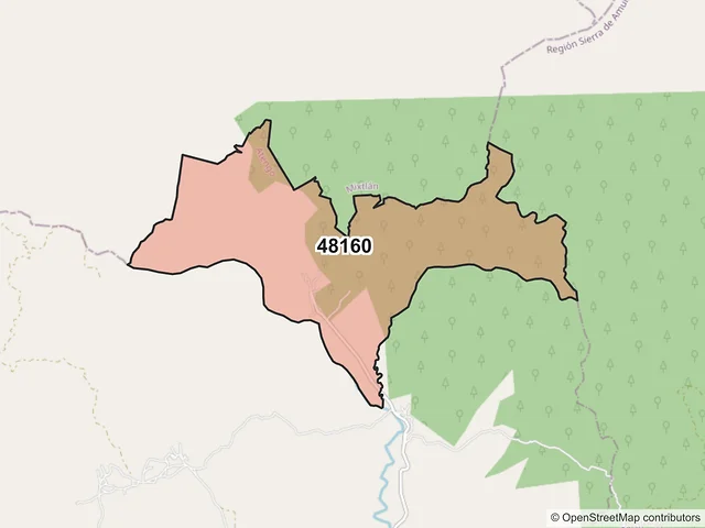 Mapa del código postal 48160, Atengo, Jalisco