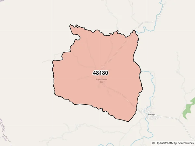 Mapa del código postal 48180, Atengo, Jalisco