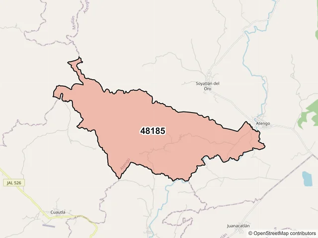 Mapa del código postal 48185, Atengo, Jalisco