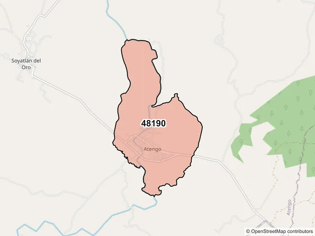 Mapa del código postal 48190, Atengo, Jalisco