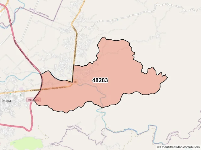 Mapa del código postal 48283, Puerto Vallarta, Jalisco